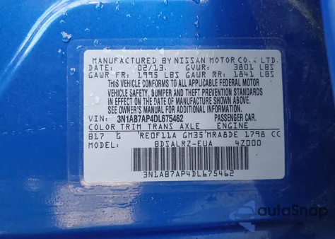 2013 Nissan Sentra Sr from USA, damaged, VIN 3N1AB7AP4DL675462